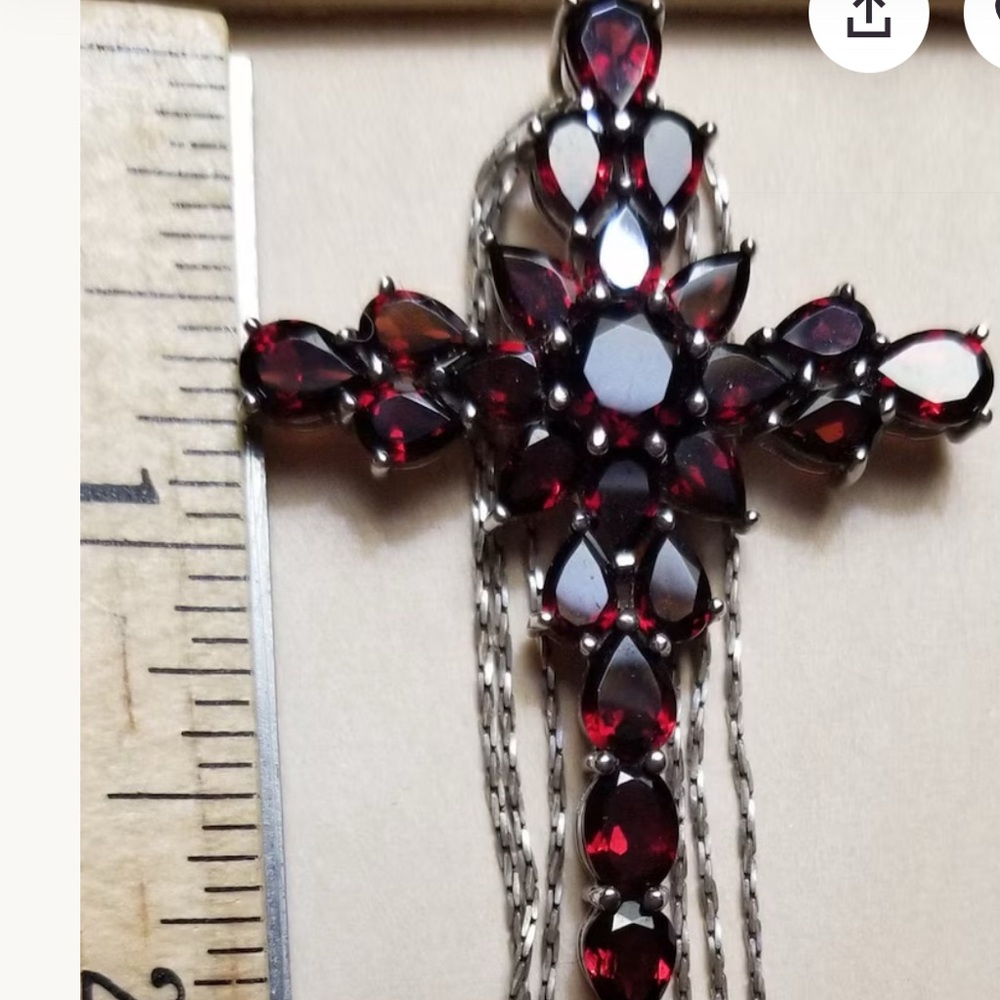 Vintage Sterling Silver Garnet 2 in Cross Pendant and 3/18 In Chains Necklace